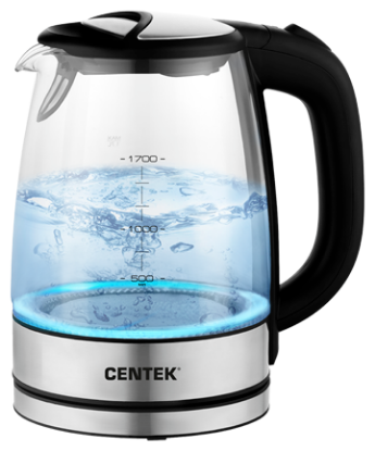 Изображение Электрический чайник CENTEK CT-0058 (2200 Вт/1,7 л /стекло, металл/прозрачный, черный)