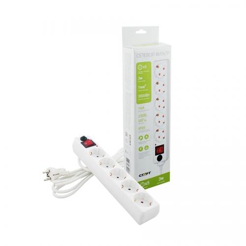 Изображение Сетевой фильтр СТАРТ С/УД-Ф SP 5Х3 5Р3М 3 м, белый