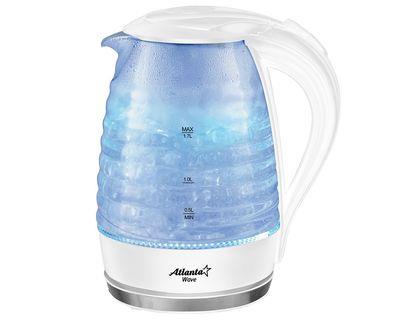 Изображение Электрический чайник Atlanta ATH-2467 (2000 Вт/1,7 л /стекло, пластик/прозрачный, белый)