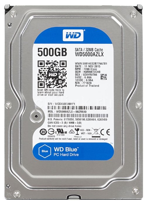 Изображение Жесткий диск 3.5" 500 ГБ Western Digital Blue WD5000AZLX, 7200 rpm, 32 МБ