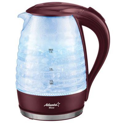 Изображение Электрический чайник Atlanta ATH-2467 (2200 Вт/1,7 л /стекло, пластик/бордовый, прозрачный)