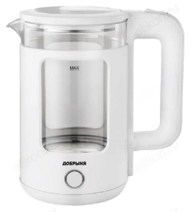 Изображение Электрический чайник Добрыня DO-1259W (2200 Вт/1,5 л /стекло, пластик/белый)