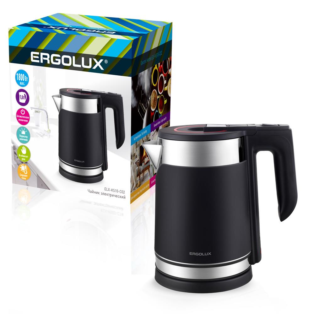 Изображение Электрический чайник Ergolux ELX-KS10-C02 (1800 Вт/1,8 л /пластик, нержавеющая сталь/черный)