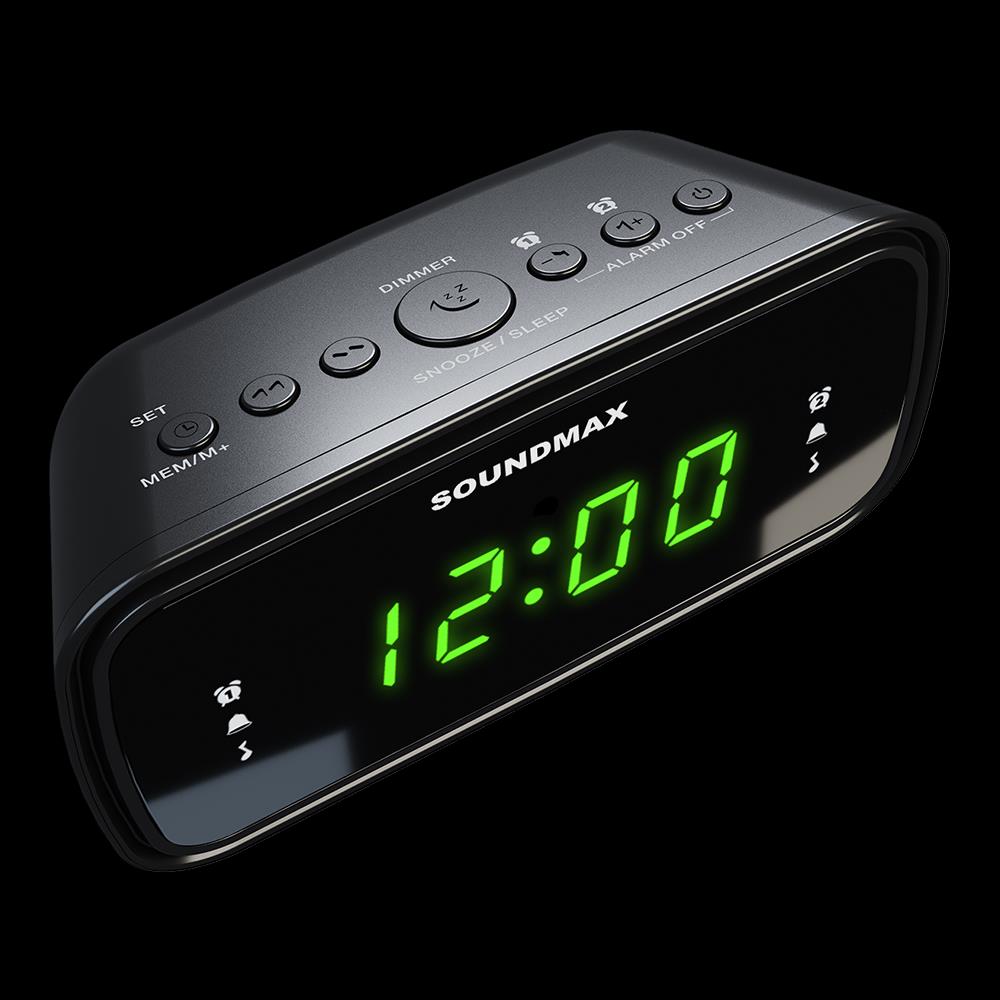 Изображение Радиобудильник SoundMAX SM-1588 (черный c зелёным)