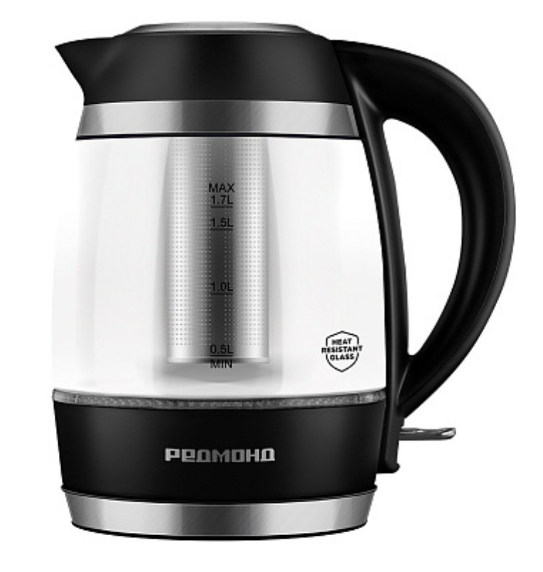 Изображение Электрический чайник REDMOND KG227 (2200 Вт/1,7 л /стекло, металл, пластик/черный)