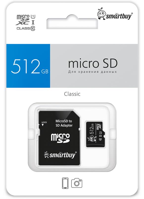 Изображение Карта памяти SmartBuy MicroSDXC Class 10 512 Гб адаптер на SD