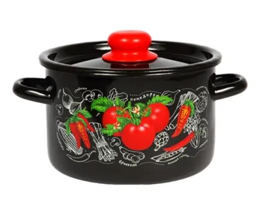 Изображение Кастрюля Стальэмаль 1с16с/1 Помидорки эмал черная (2,9 л )
