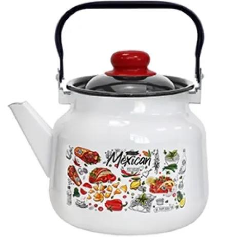 Изображение Чайник ЭМАЛЬ 01-2713/6М Мексика эмал (3,5, л л /рисунок, белый)