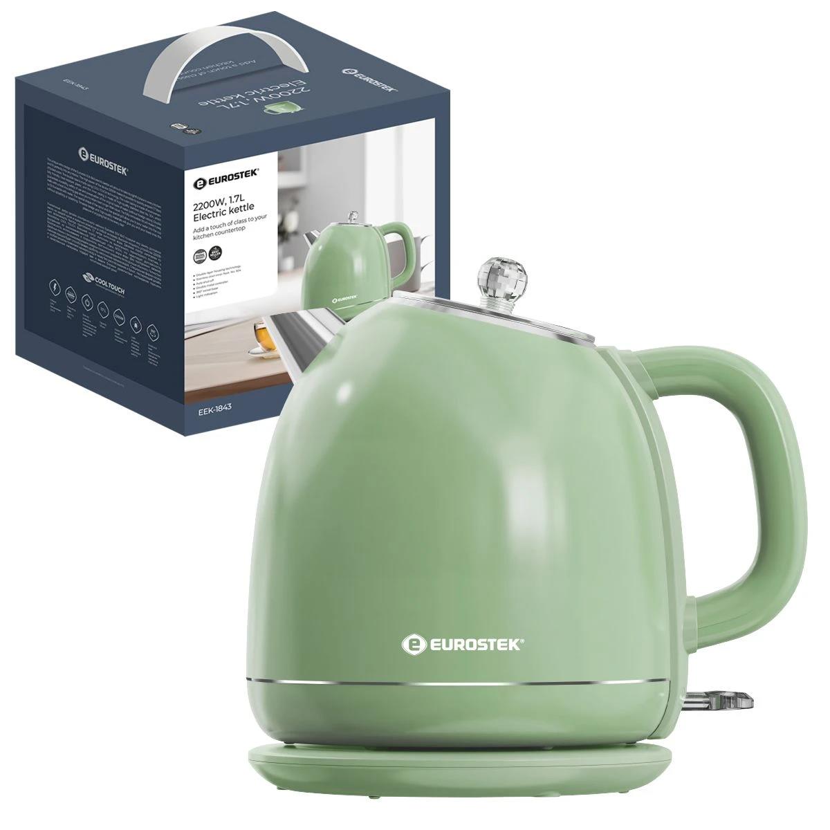 Изображение Электрический чайник Eurostek EEK-1843 (2200 Вт/1,7 л /пластик, нержавеющая сталь/зеленый)