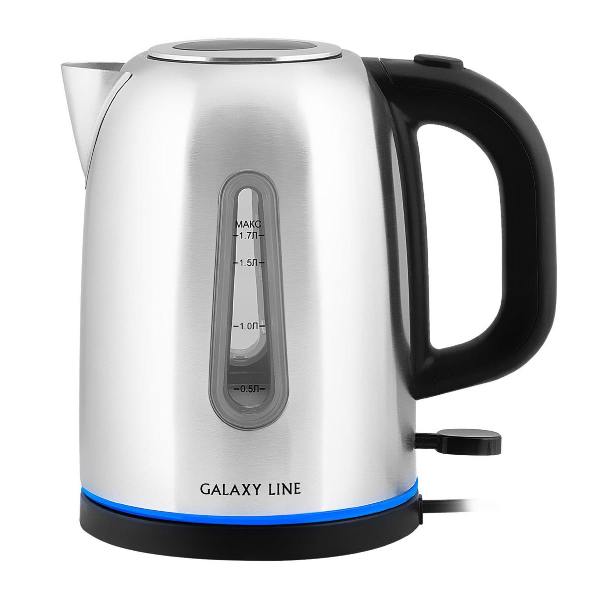 Изображение Электрический чайник GALAXY LINE GL 0366 (2200 Вт/1,7 л /нержавеющая сталь/черный, серебристый)