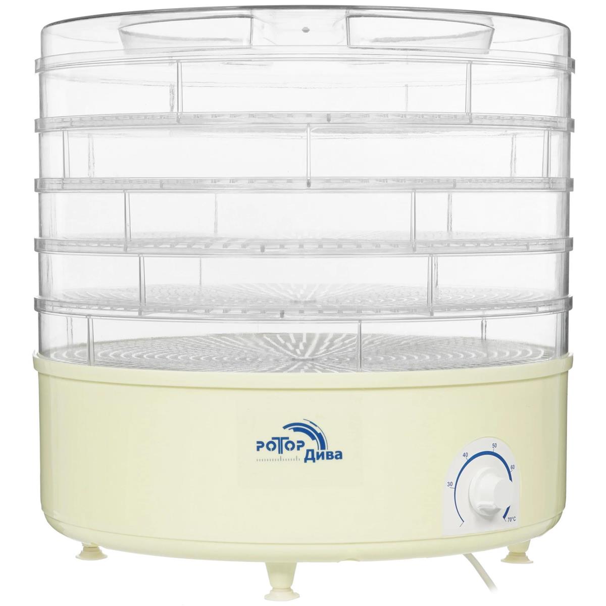 Изображение Сушилка для овощей Ротор Дива СШ-007-10 (поддонов 5 шт, 520 Вт , желтый, белый)