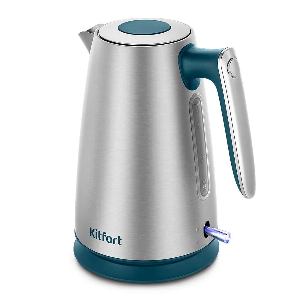 Изображение Электрический чайник Kitfort КТ-8725 1.7 л, 2200 В (2200 Вт/1,7 л /пластик, нержавеющая сталь/сталь, бирюзовый)