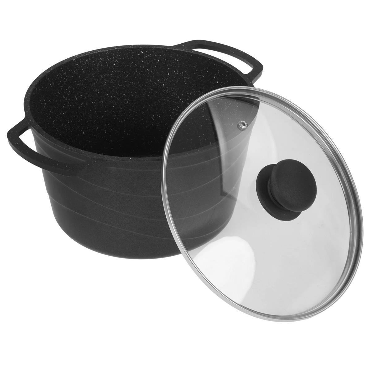 Изображение Кастрюля НЕВА МЕТАЛЛ ПОСУДА 186640 со стекл. крышкой 4л "Каменная" Черный гранит (4 л )