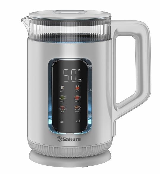 Изображение Электрический чайник Sakura SA-2751DW (1800 Вт/1,5 л /стекло, металл, пластик/белый)