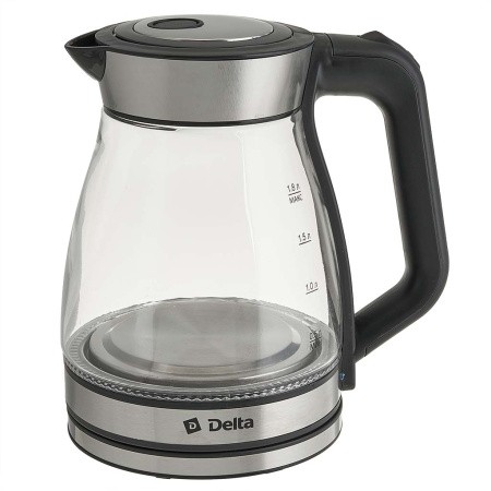 Изображение Электрический чайник DELTA DL-1124 (1500 Вт/1,8 л /стекло/черный, серебристый)