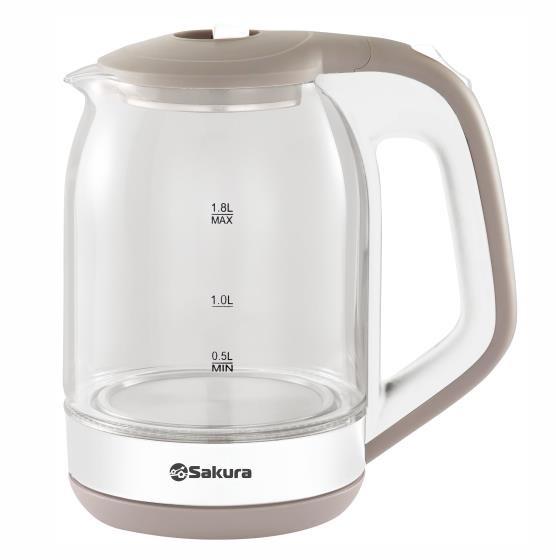 Изображение Электрический чайник Sakura SA-2736WG (1800 Вт/1,8 л /стекло/серый, прозрачный, белый)