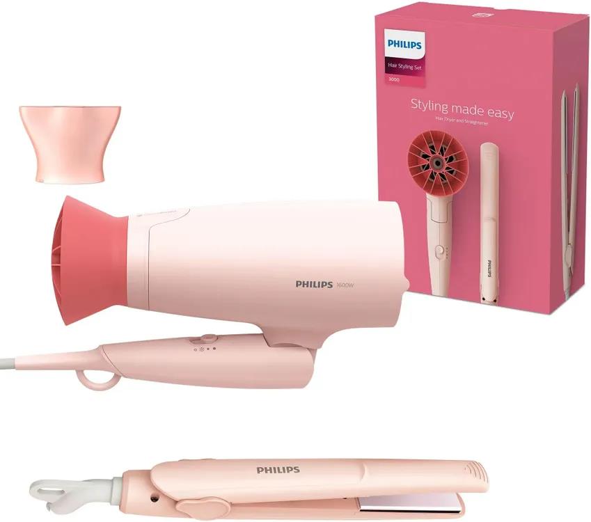 Изображение Набор для укладки волос Philips BHP398/00, компактный + выпрямитель (1600 Вт /розовый)
