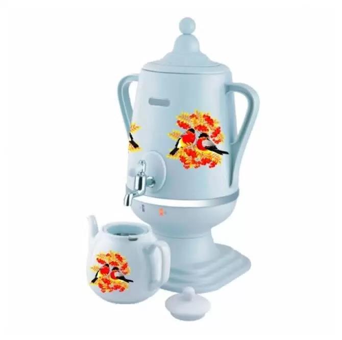 Изображение Электрический самовар Добрыня DO-433 Снегирь на белом бел/кер. 4л (4 л /1850 Вт /белый, рисунок)