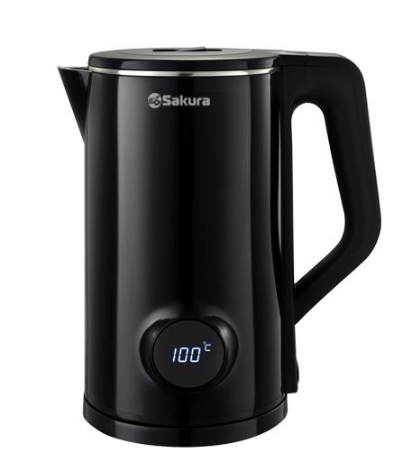 Изображение Электрический чайник Sakura SA-2190DBK (1.8) LCD дисплей (1800 Вт/1,8 л /пластик, нержавеющая сталь/черный)