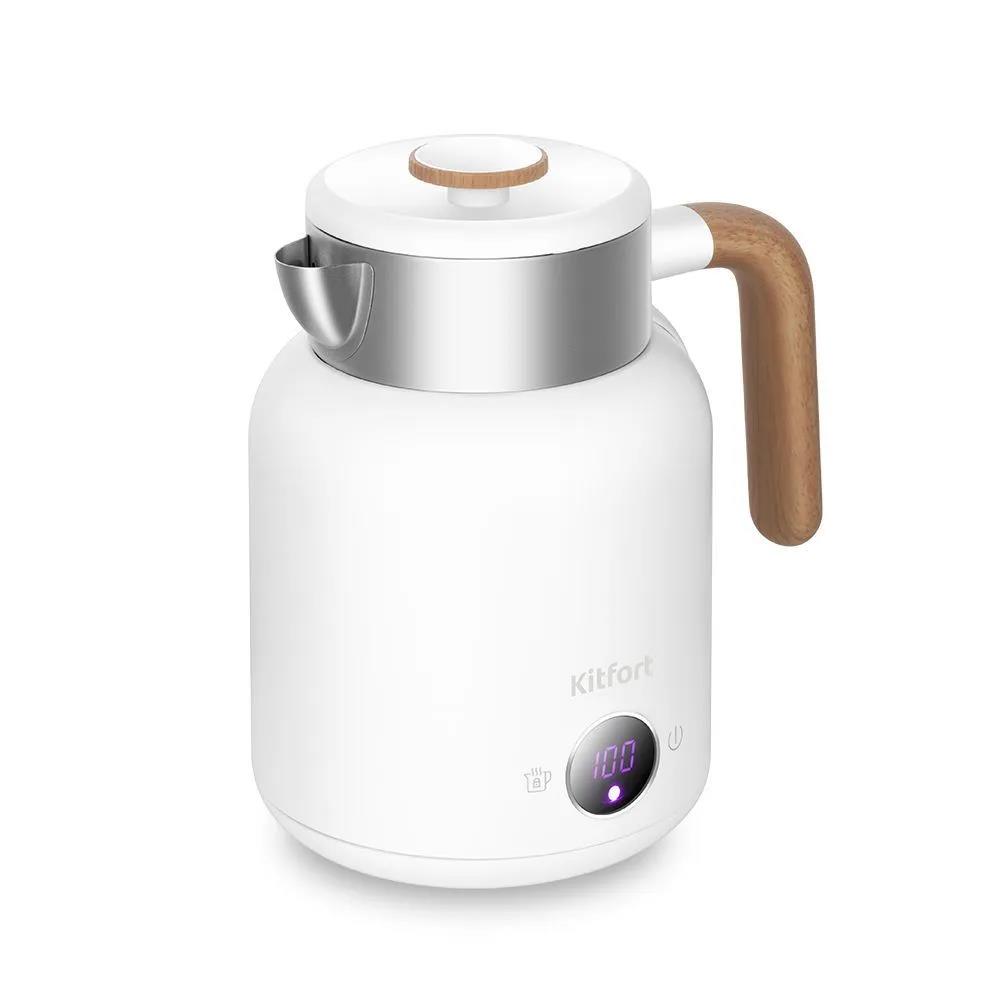 Изображение Электрический чайник Kitfort КТ-6724 (2000 Вт/1,5 л /пластик, нержавеющая сталь/белый, дерево)